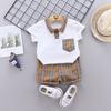 0-4 Years Summer Boys Plaid Pattern Cotton Suit Casual Short Sleeve 2pcs Clothing Set