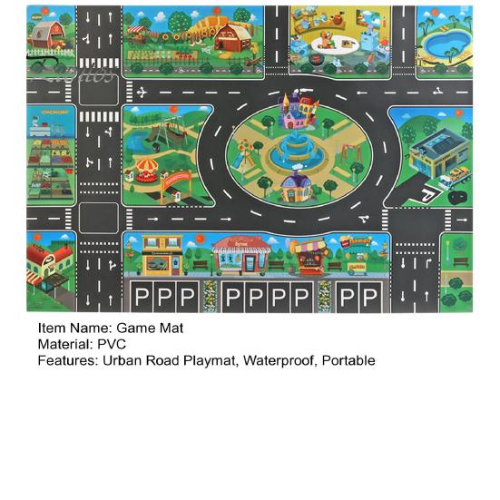 Family Game Room Floor Mat Kids City Life Play Mat, Educational PVC Road Traffic Carpet, Rug Non-slip Urban Parking Scene Area for Toddlers