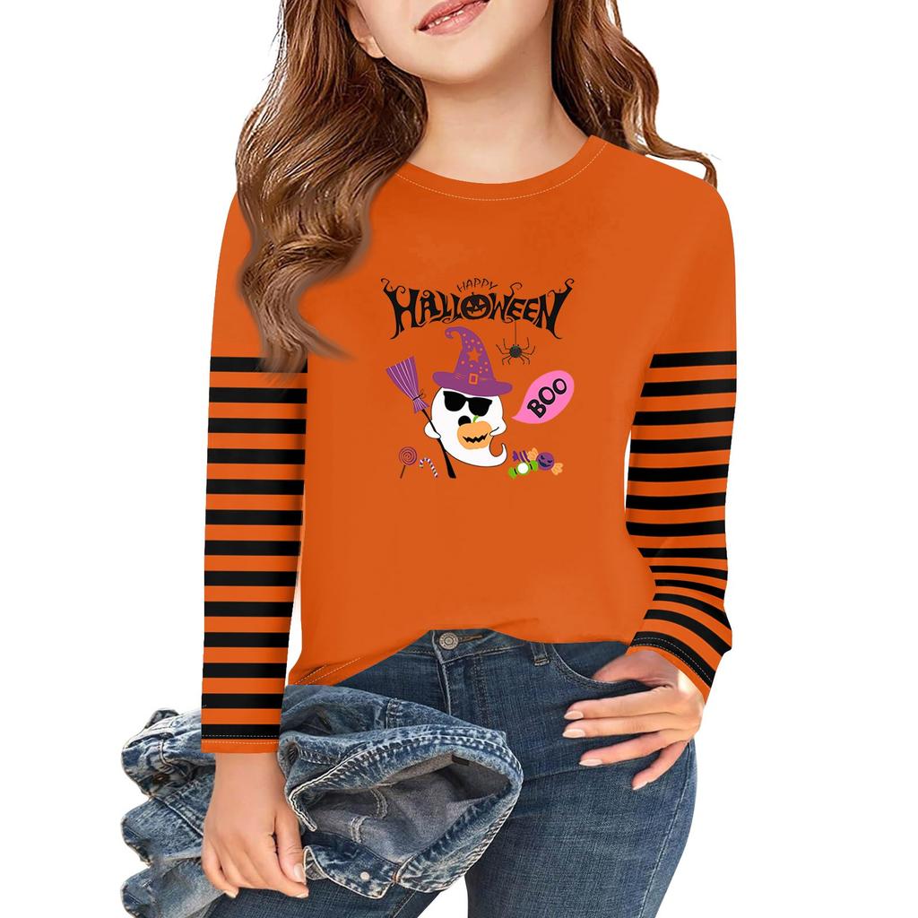 Girls Long Sleeve Halloween Day T Shirts Kids Fall Tops Crewneck Basic Tees 2-11Y