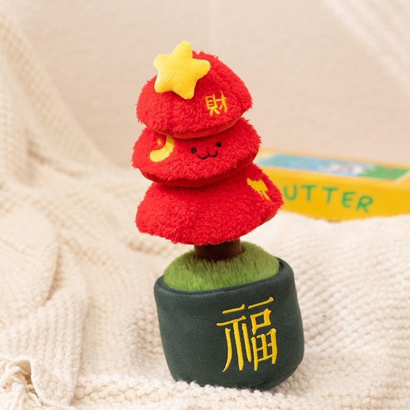 Fun blessing Christmas tree doll blessing green tree fortune tree potted plush toy Christmas New Year holiday gift 10×10×30cm