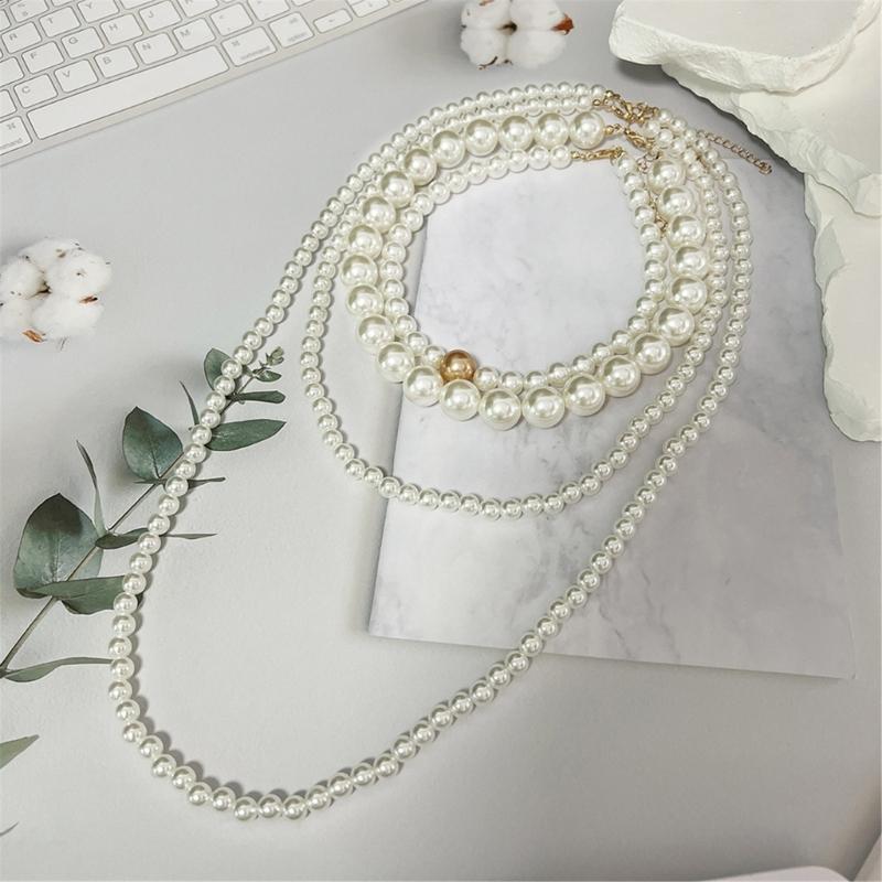 4 Piece Layering Artificial Pearls Necklace Set Adjustable Length Multi Strand Jewelry Neckchain For Women Fashion