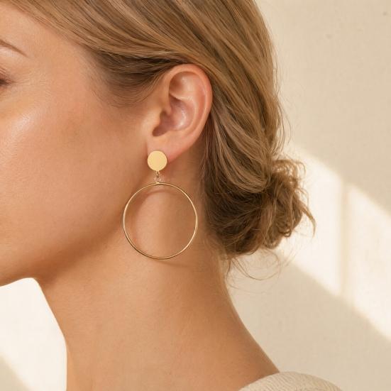 1 Pair Drop Earrings for Women, Large Circle Draped Style Earrings, Small Face Enhancing Earrings for Daily Wear Casual Commuting