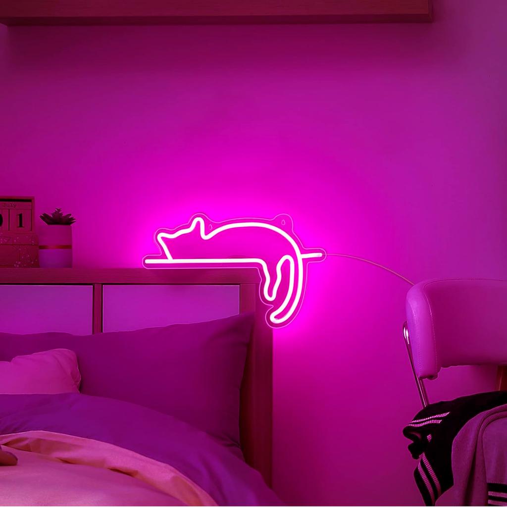 LED Neon Sign Super Bright Acrylic Cat Hanging Night Lights USB Art Wall Decor Lamp On/Off Switch for Bedroom Living Room Gifts