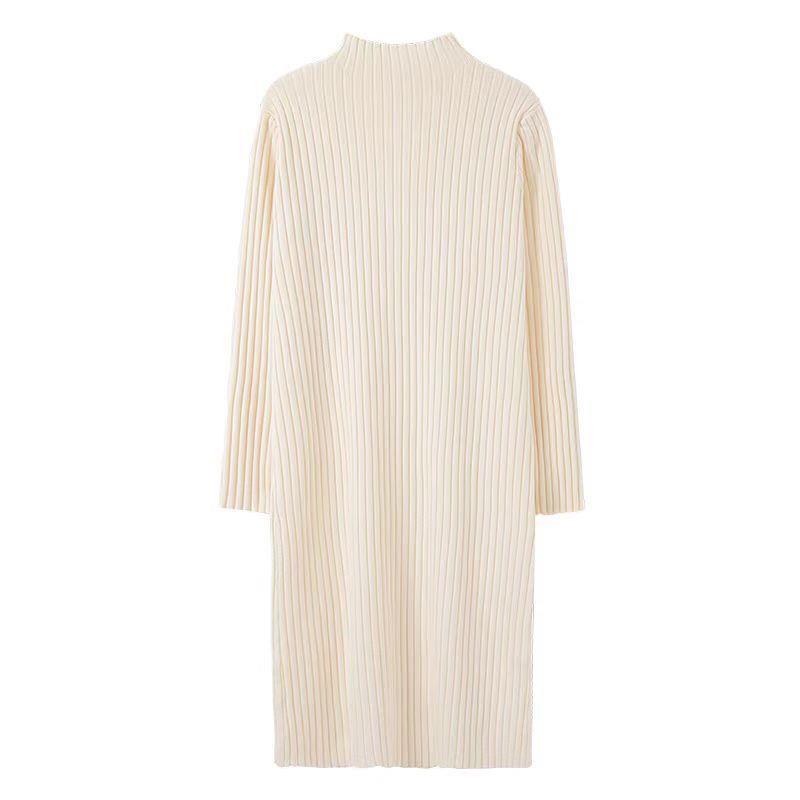 Autumn/Winter Knit Dress with Half-High Collar and Long Sleeves - Versatile Mid-Length Sweater Dress