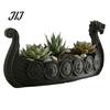 Resin Decorative Plant Pot Viking Longship Planter Pot, Dragon Boat Indoor Holder for Cacti Creative Air Plants, Rustic Nordic Ship Container