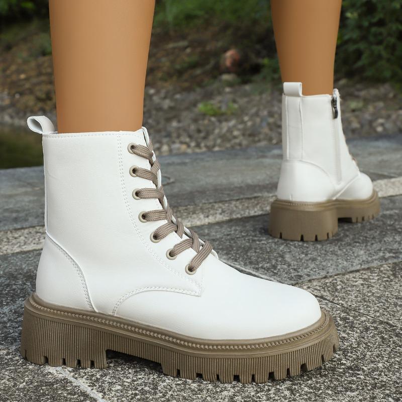 Moda Platforma Damskie Sznurowane Krótkie Botki 2025 Zima Nowe Buty Klasyczne Casualowe Sneakersy Modne Botki do Kostki Sportowe Zapatillas De Mujer