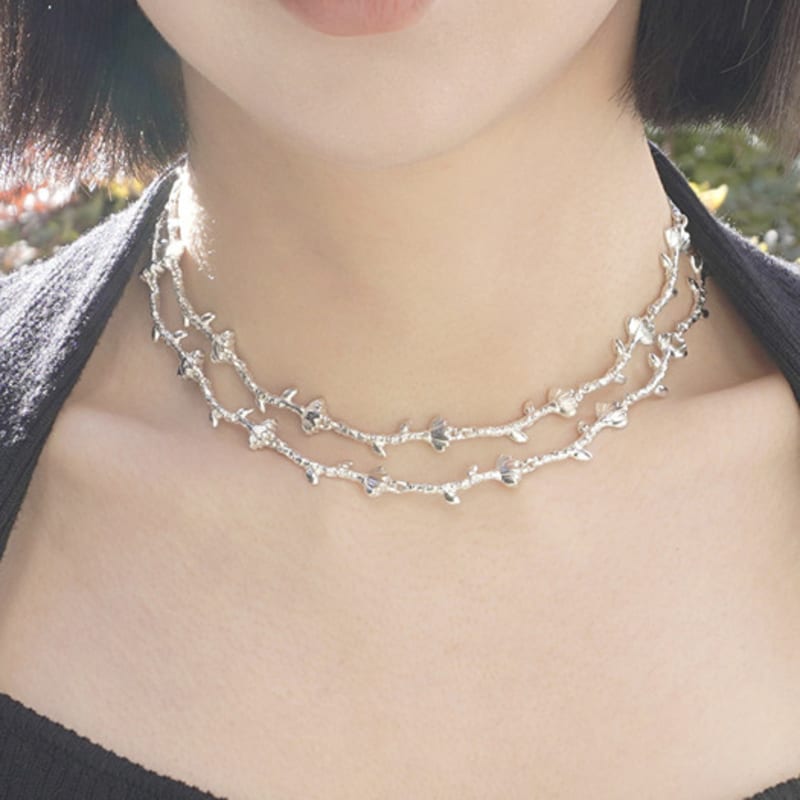 LAYOVV [Silver925] Flower chain choker necklace_Silver
