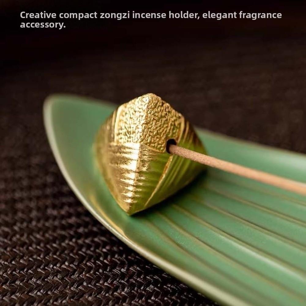 Boat Shape Zongzi Incense Holder Mini with Zongzi Leaf Base Incense Stick Burner Zen Style Traditional Aromatherapy Ornament