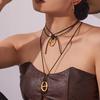 Qiong Yao Stainless Steel Personalized Day Pendant Leather Clavicle Chain, PVD Gold Plated, Adjustable Fashion Sweater Necklace.