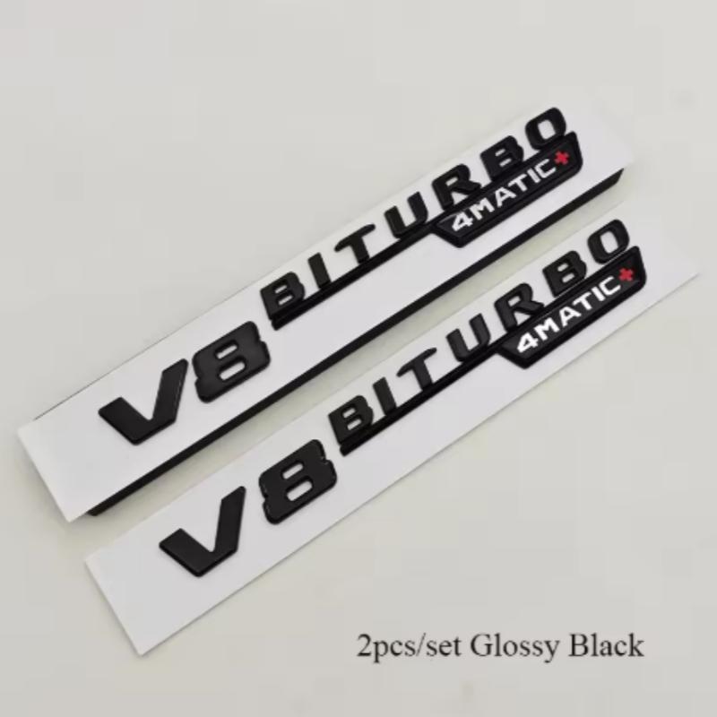 2pcs 3D ABS Vent Fender Trim Emblem Blade V8 BITURBO 4MATIC Logo Car Sticker Fender Badge For Mercedes Benz E300 E400 E53S E63S