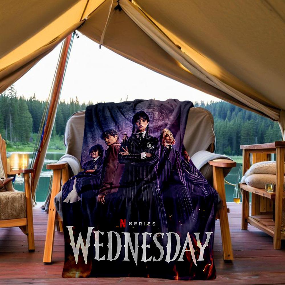 1pc Wednesday Outdoor Blanket Lightweight Flannel, Soft & Warm, All-Season Use for Sofa, Outdoor, Camping, Living Room, Office057