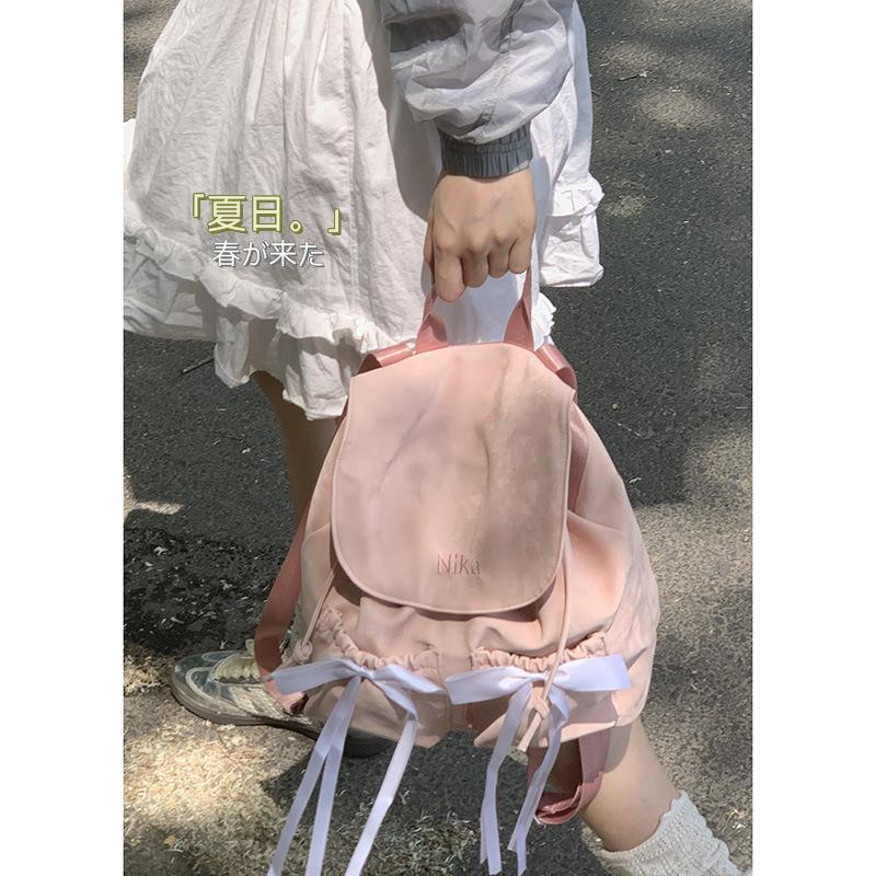 Casual Nylon Canvas Bow Backpack Women's Bag 2025 New Niche Backpack Simple Travel Bag