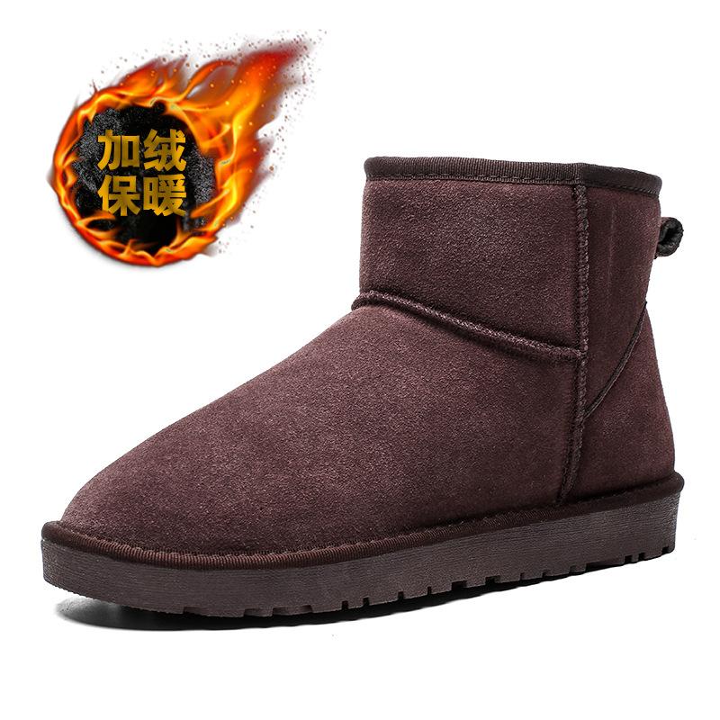 Winter New Shoes for Men Women Leather Boots Warm Plush Leather Casual Shoes Couples Thick-soled Short Snow Boots 35-46