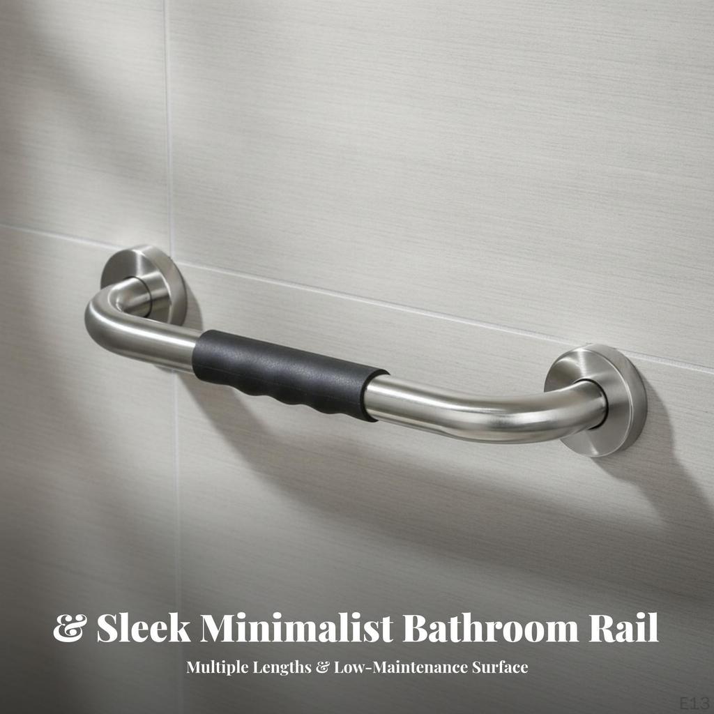 NonSlip Grab Bar with Silicone Grip | Ergonomic Finger Grooves, Polished Stainless Steel, Washroom