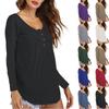Ladies' Loose Comfortable Casual Fashionable Pleated Button Solid Color T-shirt Long Sleeved Top