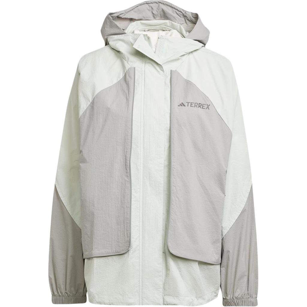 Adidas Terrex Xploric Wind.Rdy Outdoor Water-Repellent Windproof Breathable Hooded Long Sleeve Jacket Women Jacket Linen-Green Pure-Grey KA5151