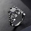 Exquisite Women Square Black Rhinestones Zircon Ring Fashion Gothic Punk Skull Ring for Female Wedding  Halloween Gifts