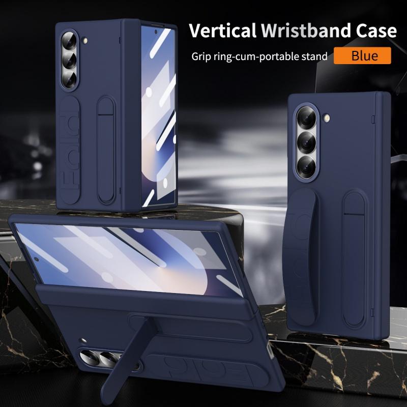 Wristband Holder Hinge Phone Case For Samsung Galaxy Z Fold 7 6 5 4 3 With Pen Slot & S Pen Screen Protector Film Protect Cover