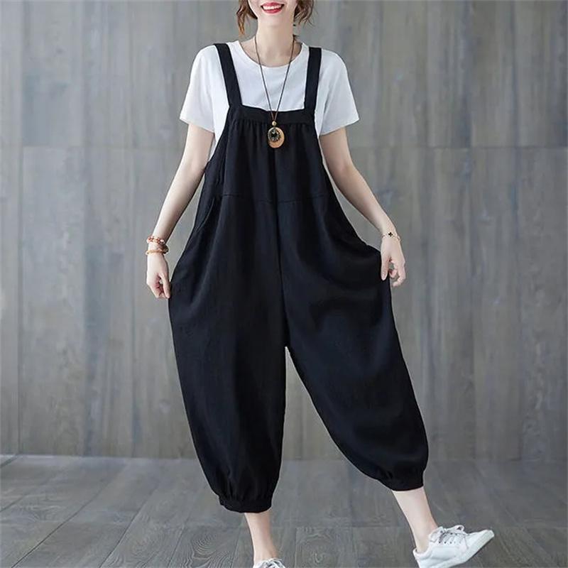 

Casual Rompers For Women Summer Large Size Korean Loose Harlan Jumpsuit Pants Solid Ladies Suspender Overalls L-5XL M