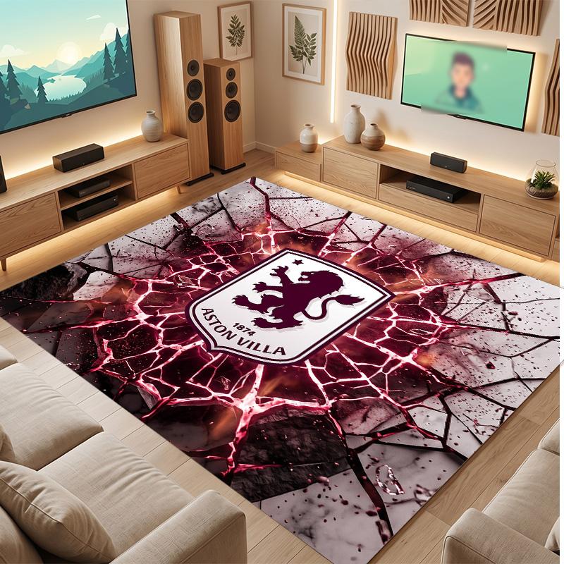 Aston Villa Voetbal Print Kristal Fluweel Tapijt, Comfortabel Waterabsorberend Antislip Binnen Vloerkleed