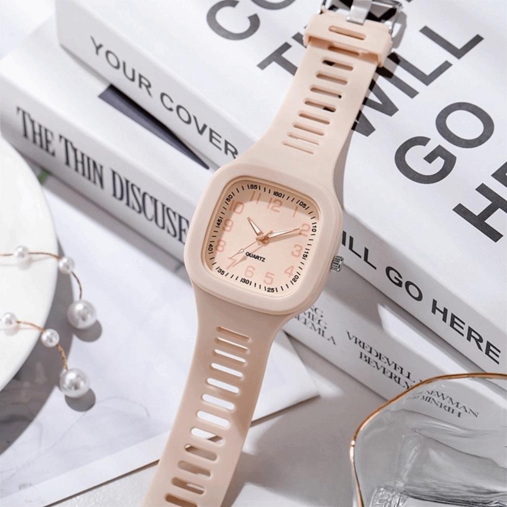 Silicone Strap Quartz Watch Square Analog Watch Korean Style Square Watch  Students