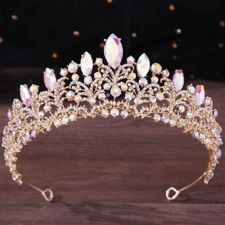 DIEZI Elegant Korean Pink Crystal Crown For Women Girls Wedding Vintage Bride Queen Bridal Tiaras Hair Accessories Headbands