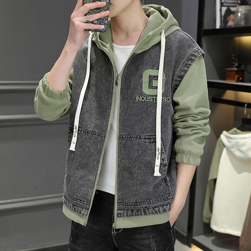 Men's Spring Hooded Denim Jacket - Trendy Youth Two-Piece Baseball Style Workwear