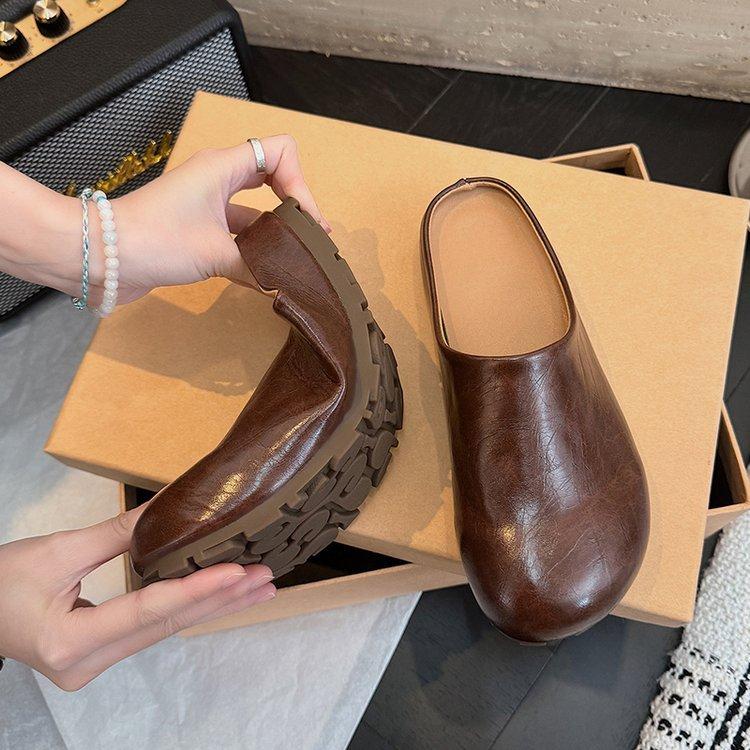 [Yushilai] Retro Mori thick-soled versatile half-slippers for women's 2025 spring new fashion outer wear one pedal