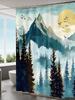 Mountain Forest Landscape Shower Curtain Machine Washable All Season Waterproof Privacy Protection Nature Design Serene 12 Hooks