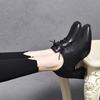 Women's shoes spring new high-heeled temperament single shoes black first-layer cowhide thick-heeled lace-up deep-mouth square-head single shoes