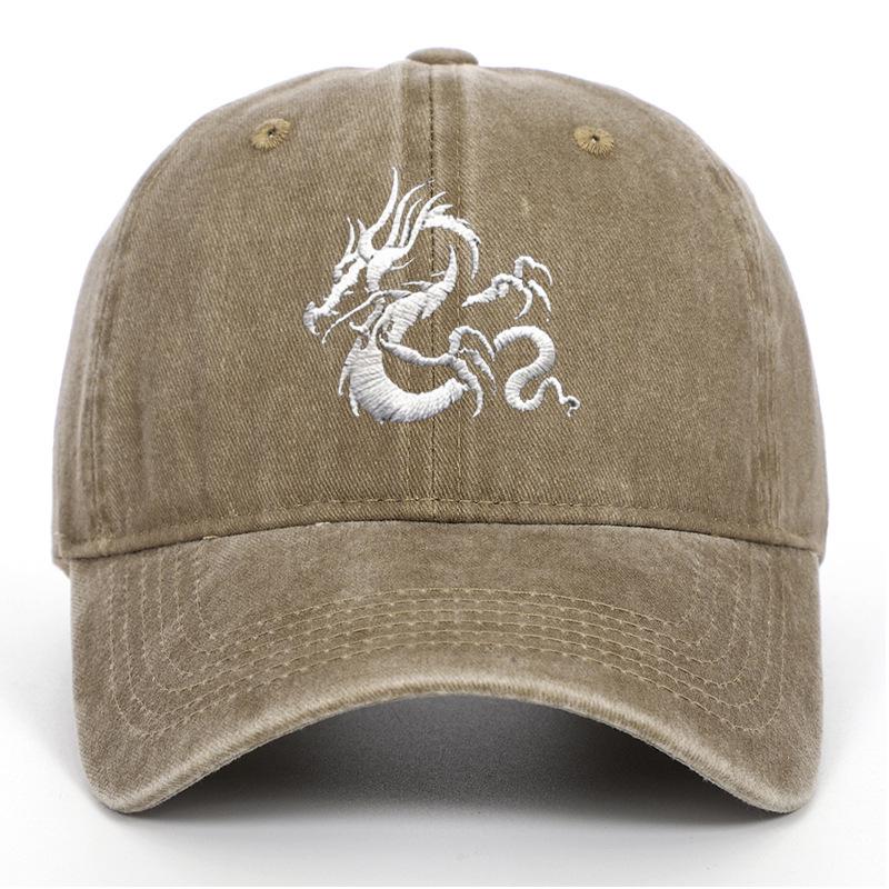 European Dragon Embroidery Vintage Washed Cotton Baseball Cap