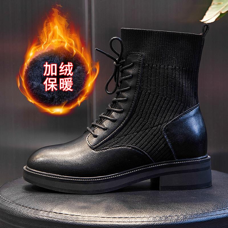 

Кожаные ботинки Мартин осень новые кожаные ботинки женские средней высоты повседневные на толстом каблуке короткие ботинки женские носки толстая подошва женские ботинки 35