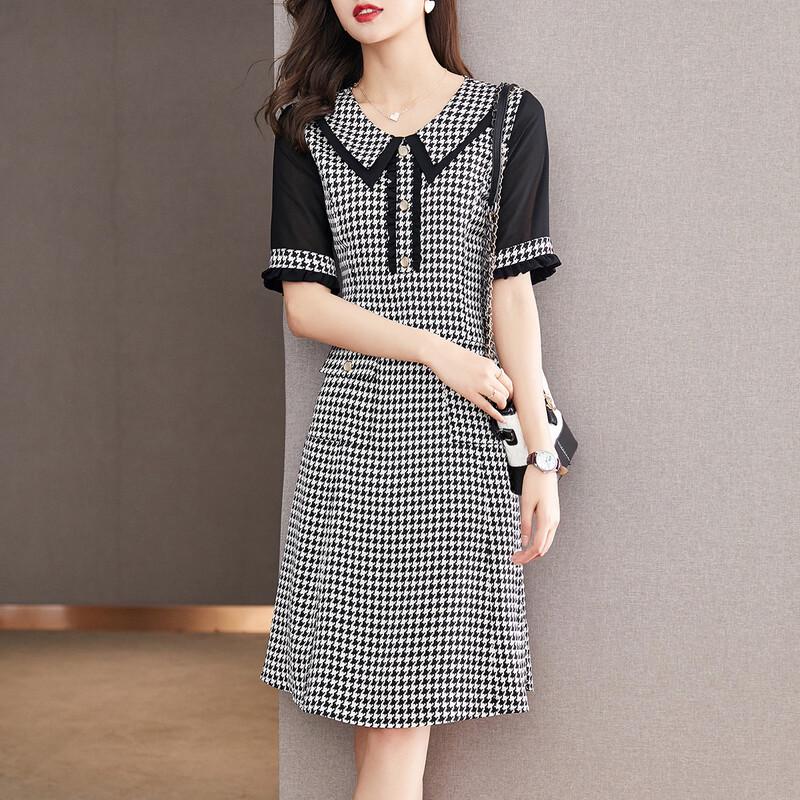 Srcr Houndstooth Doll Collar Waist-Cinching Dress