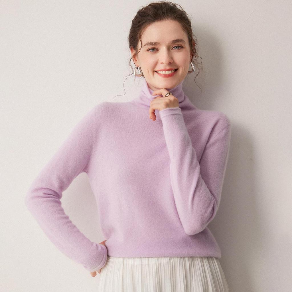 Le Ka Sha Women's 100% Pure Cashmere Turtleneck Pullover, Autumn/Winter 2026, Rolled Edge, 12-Gauge Knit Base Layer.