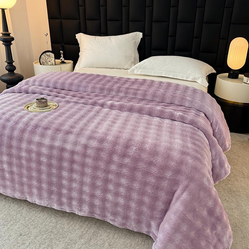 Soft Faux Rabbit Fur Plush Blanket - Thick Solid Color for Bed, Office, or Sofa
