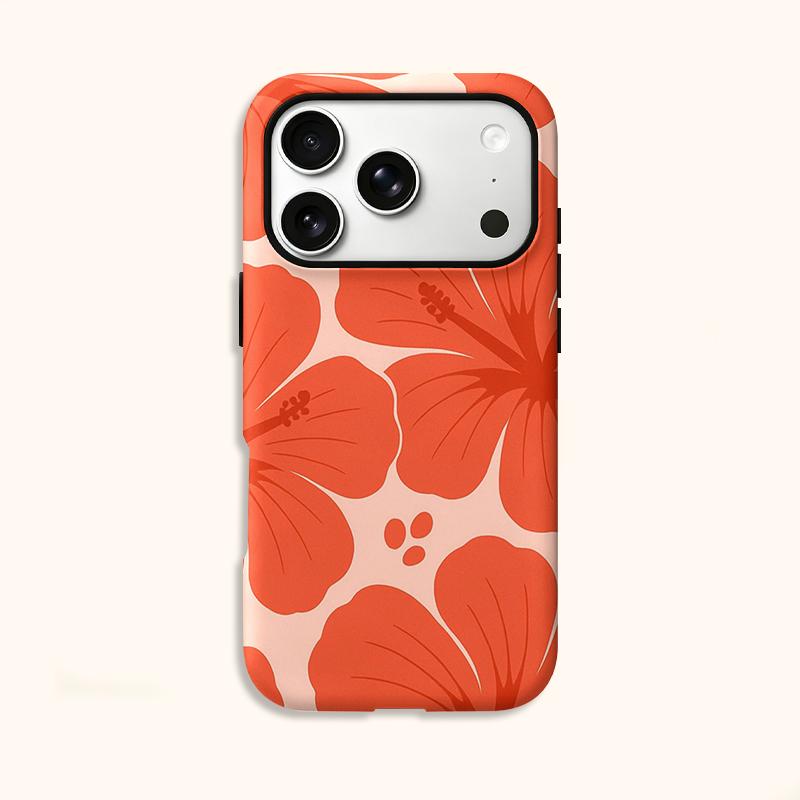 Retro Vintage Boho Red Hibiscus Floral Print Pattern Film Art Aesthetic Protective Shockproof Bumper Phone Case Cover For iPhone 14 15 16 Pro Max Plus