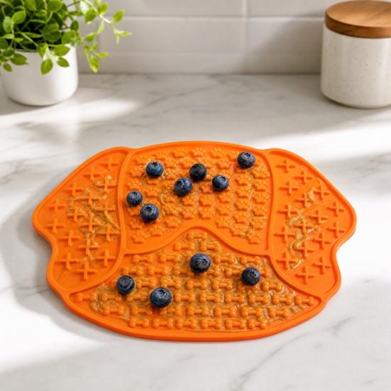 Pet Slow Food Mat with Strong Suction Cup, Puppy Head Design Pet Feeding Mat, Dog Slow Eating Bowl Accessory for Prevent Choking Anxiety Relief