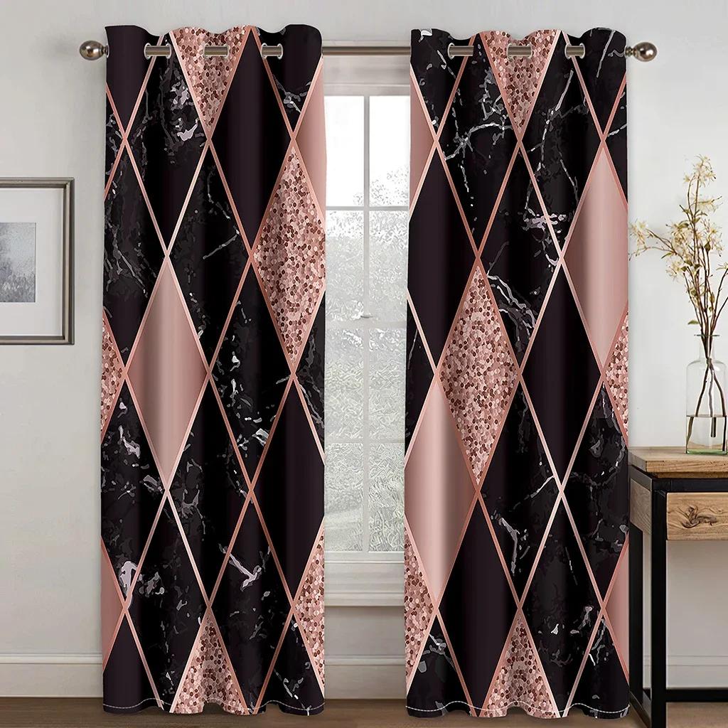 3D Luxury Black Gold Geometric Custom CheapWindow Curtains Blinds For Living Room Kids Bedroom Bathroom Kicthen Door Home Decor2