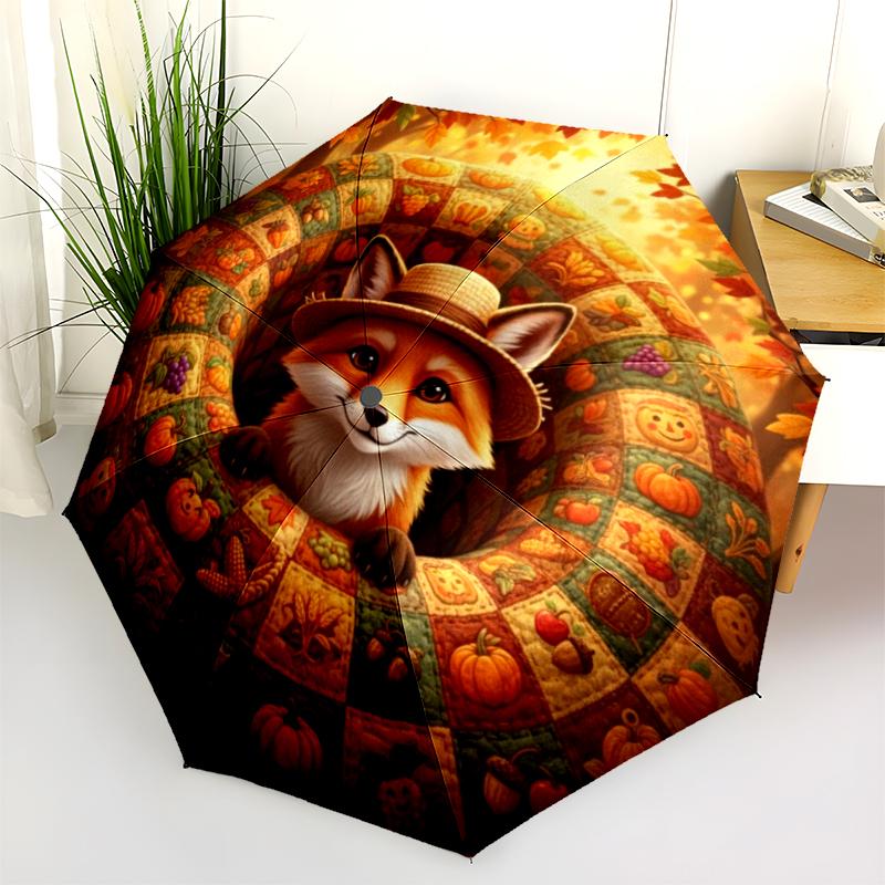 1 st Automatiskt Fällbart Paraply - Tecknat Mönster, Bärbar & Vikbar Design med 8 Ribbor, Jul- Födelsedagspresenter