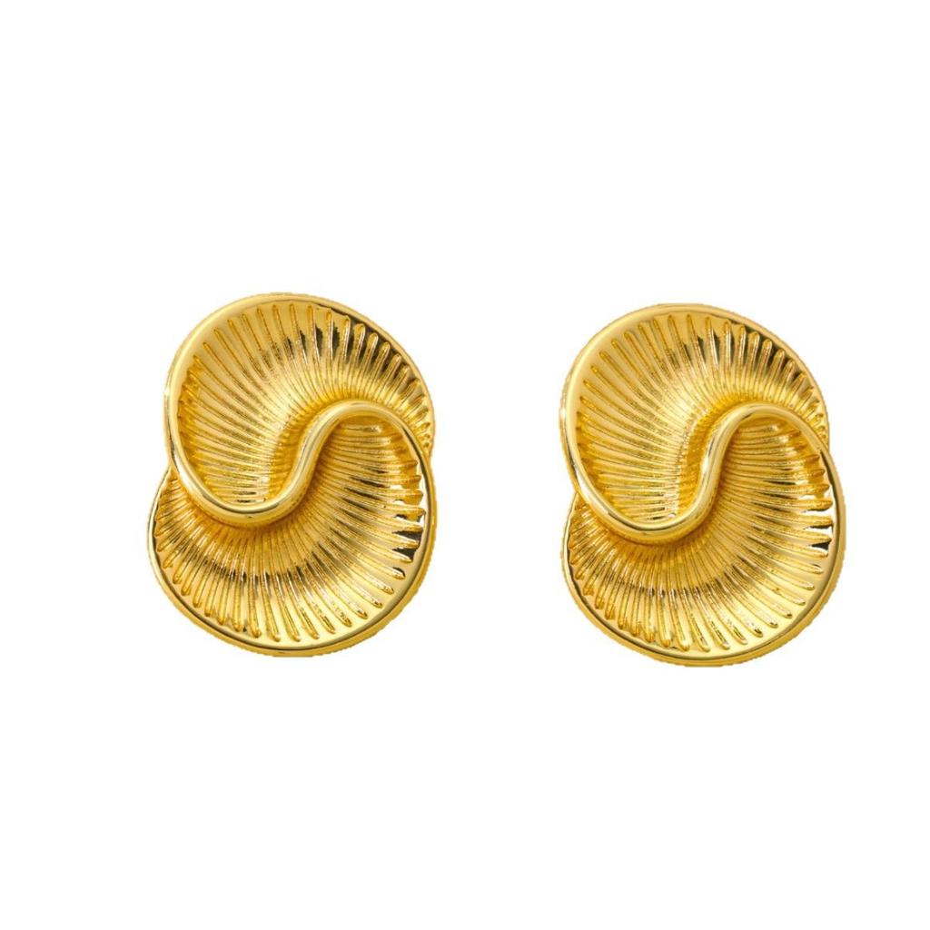 Ins Style Copper Plated 18k Gold Droplet Texture Spiral Earrings Internet Famous Same Asymmetrical Color Retention Women