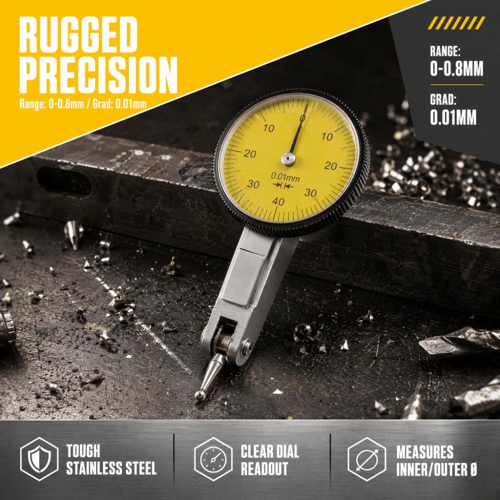 0-0.8mm Range Dial Test Indicator Yellow High Accuracy Gauge  For Machine Setup