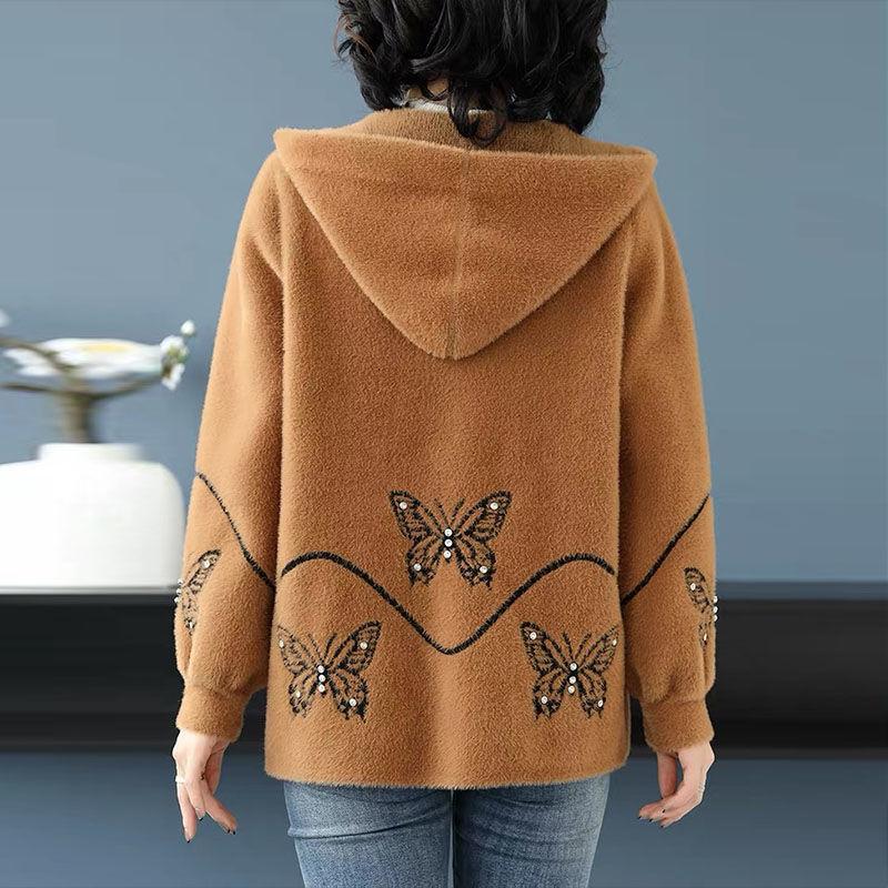 Women's Coat Autumn and Winter Thick Loose Knit Sweater Middle-aged and Elderly Jacket Korean Version of Foreign Style