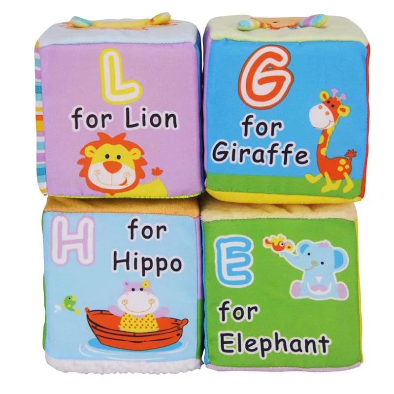 Infant Montessori Early Education Picture Dice Baby Recognize Cute Animal Digital Soft Set Rattle Cube Building Block Toys