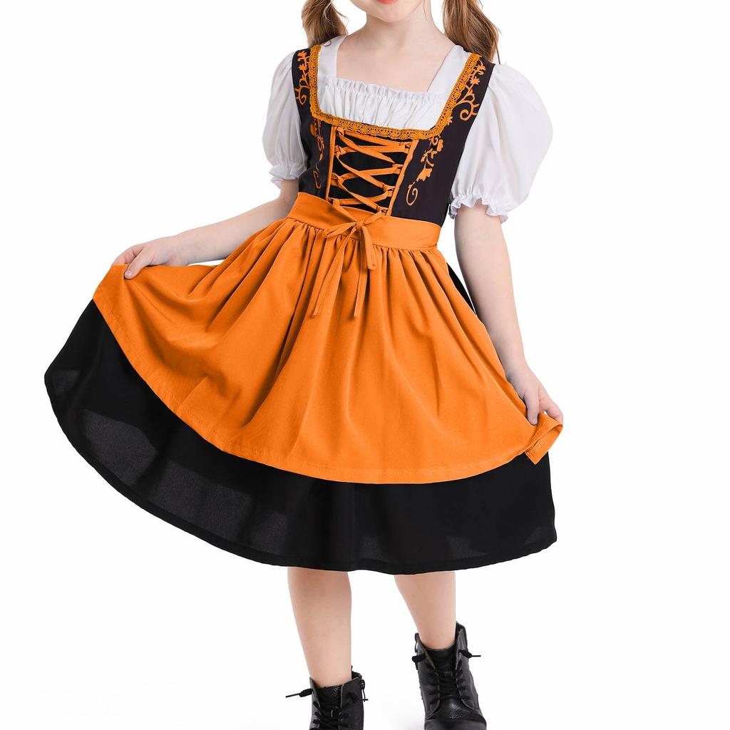 Girl's  Vintage Dress Solid Color Patchwork Cosplay Dresses