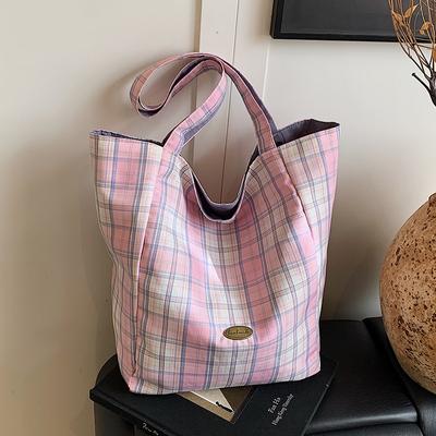 This Year, the Popular Korean Niche Literature and Art Plaid Large-capacity Tote Bag Is a Casual and Versatile Shoulder Bag for Female Students In Cla