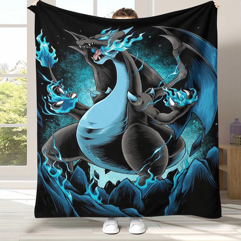 Charizard Charmander Pokemon Flannel Blanket,Ultra Soft Warm Plush Throw for Home Bedroom Bed Sofa Cover Office Camping Picnic