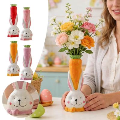 Vase Planter, Whimsical Bunny Sculpture For Home & Garden Decor, Dried Flower Holder, Unique Gift For Housewarming & Holidays