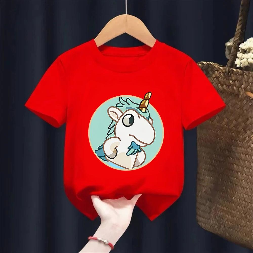 Cute Unicorse Hole Cartoon Print Kids Tshirt Summer Childrens Cotton Short Sleeve Casual Tops for Boys and Girls