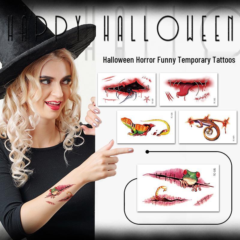 Waterproof Halloween Temporary Tattoos: Bloody Wound Scar Horror Stickers