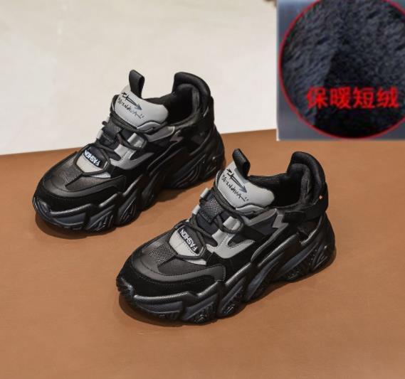 Fashion 5CM Genuine Leather Platform Wedge Skate Boarding High Brand Chunky Sneaker Winter Plush Women Vulcanized Casual Shoes